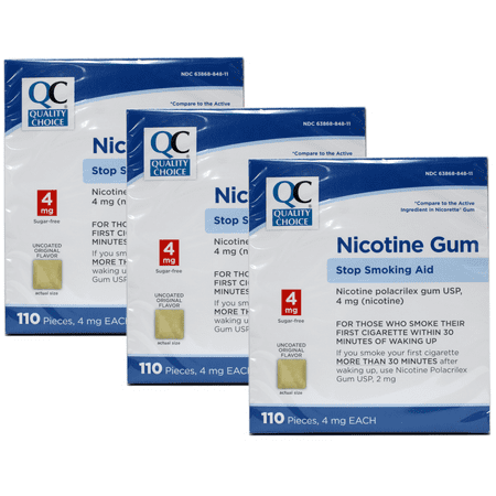 Quality Choice Nicotine Gum Stop Smoking Aid Original Flavor 1100 Pieces 4mg Each Pack of 3