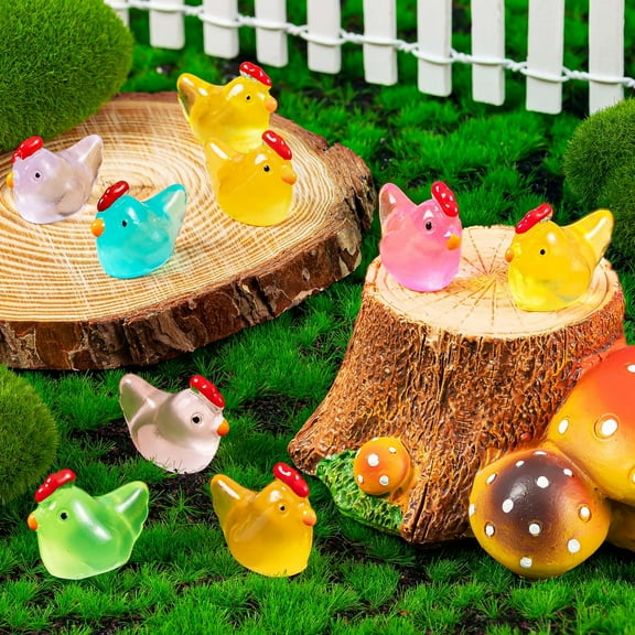 20PCS Luminous Mini Chicken, Resin Miniature Animals, Tiny Chickens Miniature Glow in The Dark for Dollhouse, Micro Landscape, Home Outdoor Party Decor