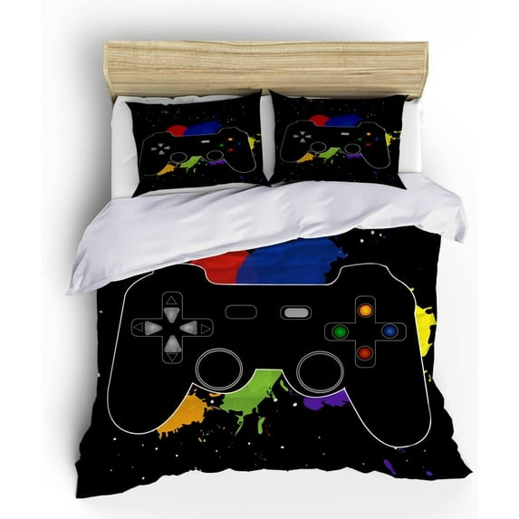 Vichonne Gamer Bedding Sets Full Size,3 Piece Games Gamepad Bed Set Gaming Controller Duvet Cover Sets with Pillowcases for Teens Boys Girls Bedroom Decorative,No Comforter/Filling