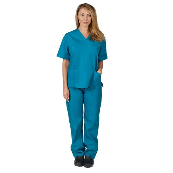 ACTIVE UNIFORMS Women Scrub Set Medical Scrub Top and Pants (Teal, Medium)
