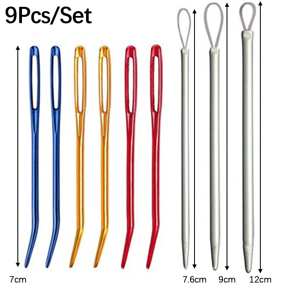 9Pcs/Set Aluminum Bent Tip Tapestry Darning Knitting Needles Needlework