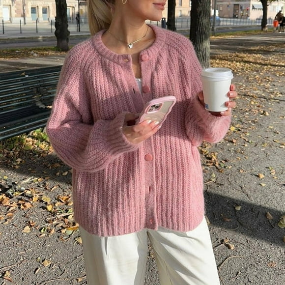 Cozy Oversized Solid Color Knit Cardigan Sweater For Women Long Sleeve Casual Knit Outerwear Acrylic Cardigan Shaker Zip Front Cardigan Womens Fall Clothes Short Sleeve Cardigan Women Clothes Women