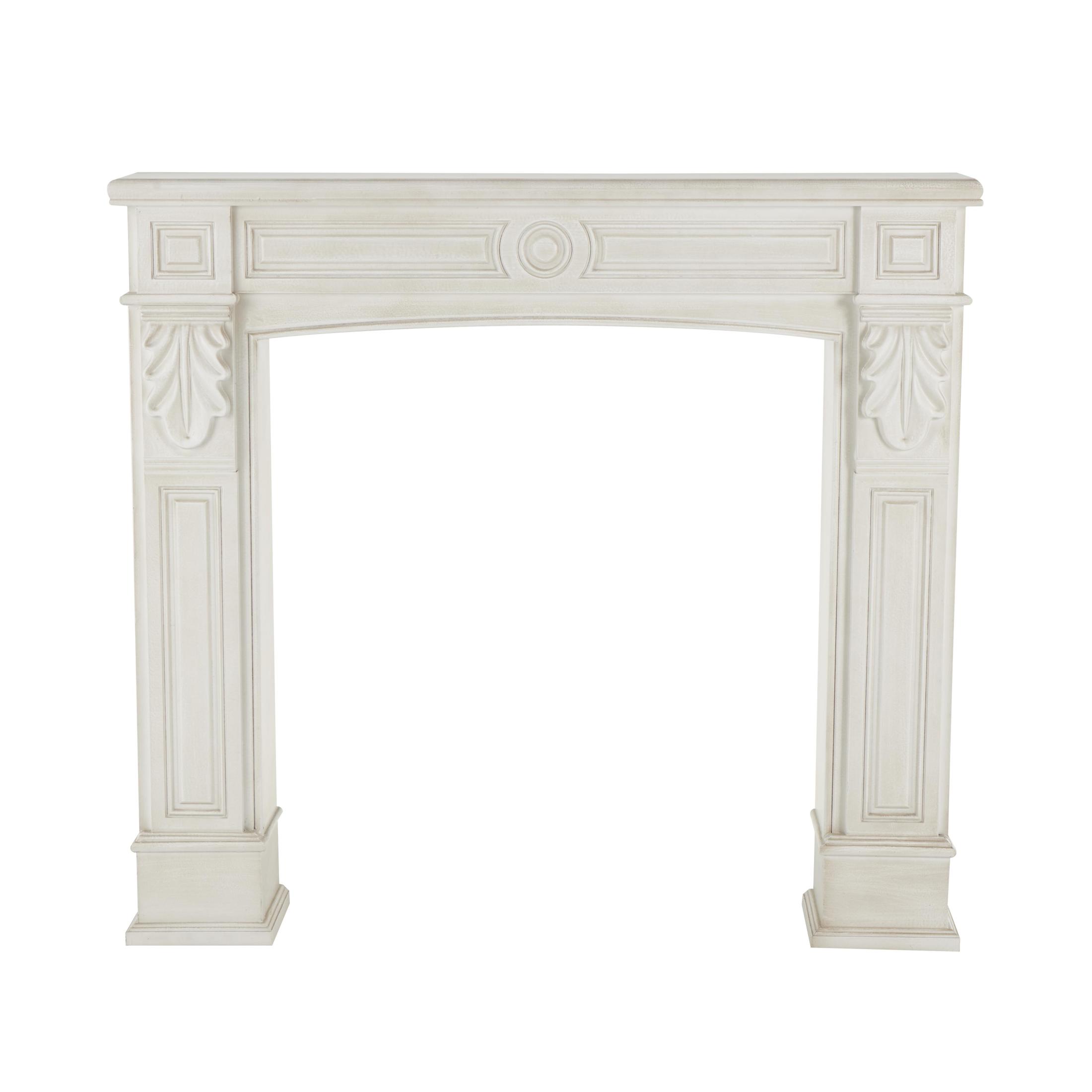DecMode 47" x 43" Wooden White Freestanding Surround Fireplace Mantle with Leaf Accents