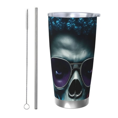 

Logiee Punk Style Blue Haired Skull Print 20OZ Car Cup with Lid Stainless Steel Vacuum Insulated Double Wall Travel Tumbler Durable Insulated Coffee Mug Thermal Cup with Straw-Straw Two-piece Set