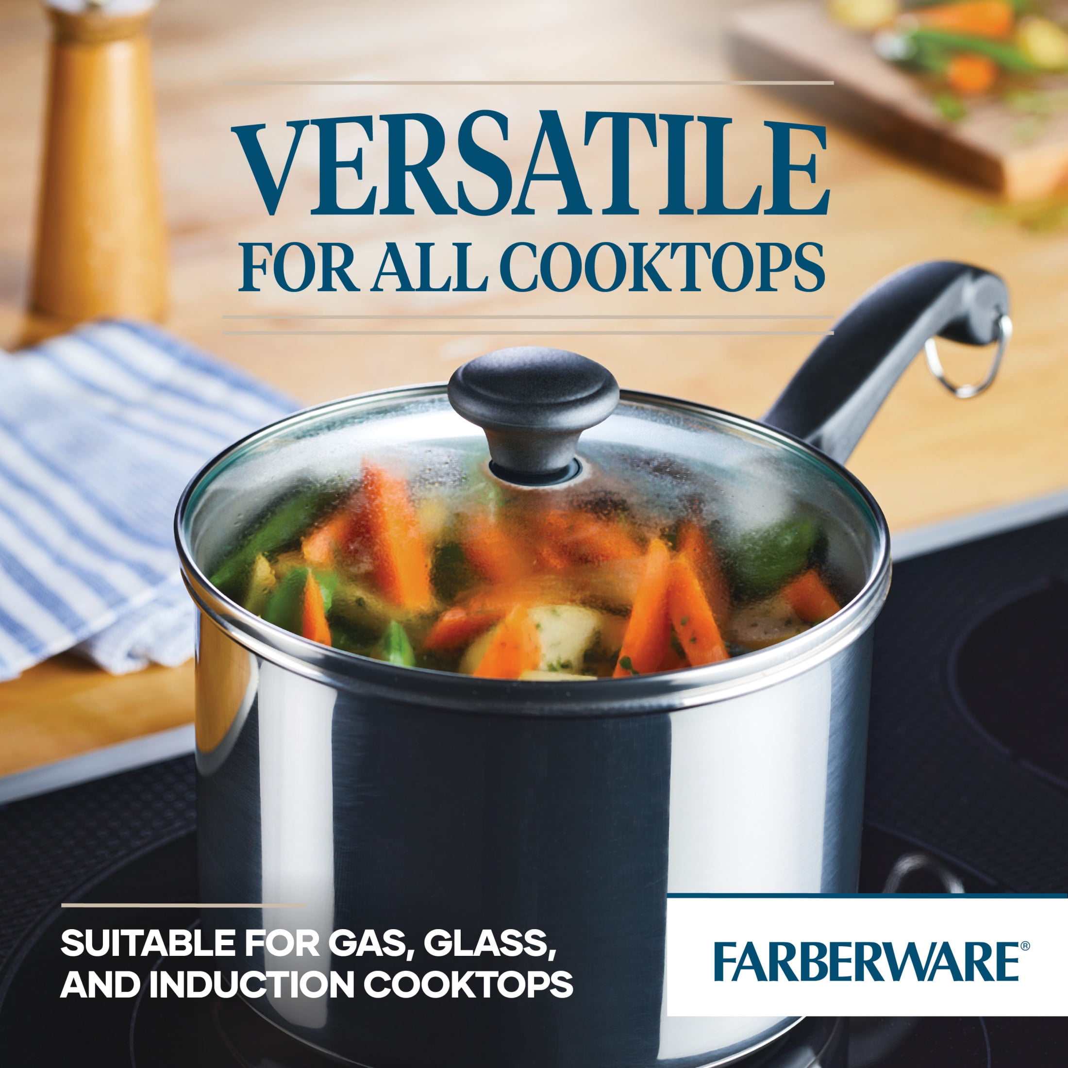 Farberware Cookware - 8 Piece Set - 8Qt, 3QT, 2QT, 1QT Saucepans - Preowned