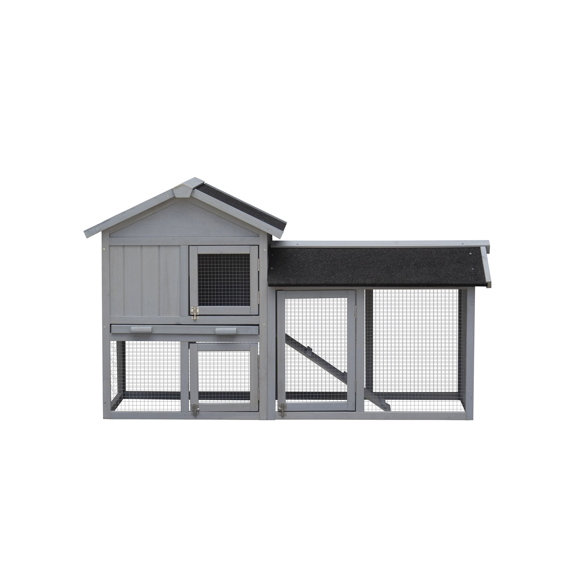 Pefilos 58" Wood Rabbit Cage Bunny Hutch with Run, Outdoor Pet House for Small Animals, Gray Pefilos 58" Wood Rabbit Cage Bunny Hutch with Run, Outdoor Pet House for Small Animals, Gray