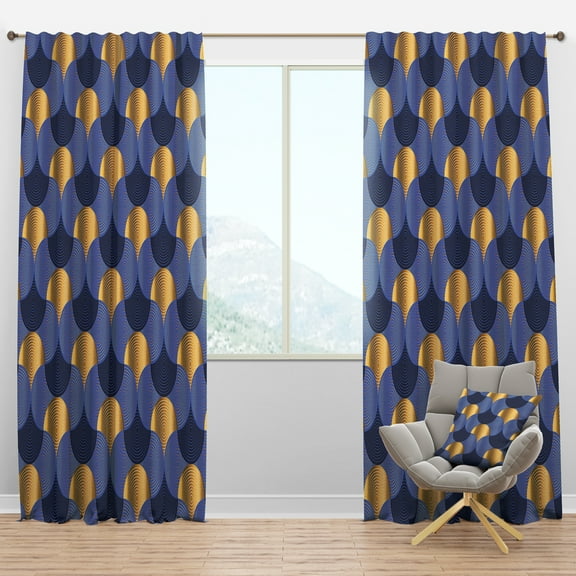 Designart 'Retro Luxury Waves In Blue and Gold VIII' Mid-Century Modern Blackout Curtain Panel