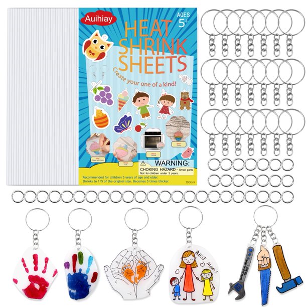 Kit de manualidades de plástico retráctil Auihiay con 30 hojas y 30 llaveros