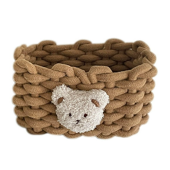 TopLLC Cotton Bear Woven Basket Desktop Storage Basket Cute Cosmetics Sundry Storage Basket Organizer Box