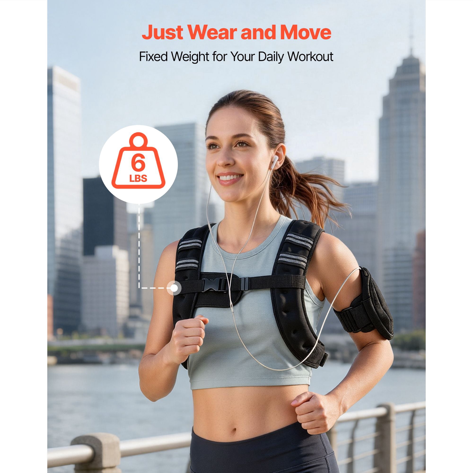 Weighted Vest 6 lbs Adjustable Reflective Stripe Body Weight Vest Men Women Strength Training Running Fitness