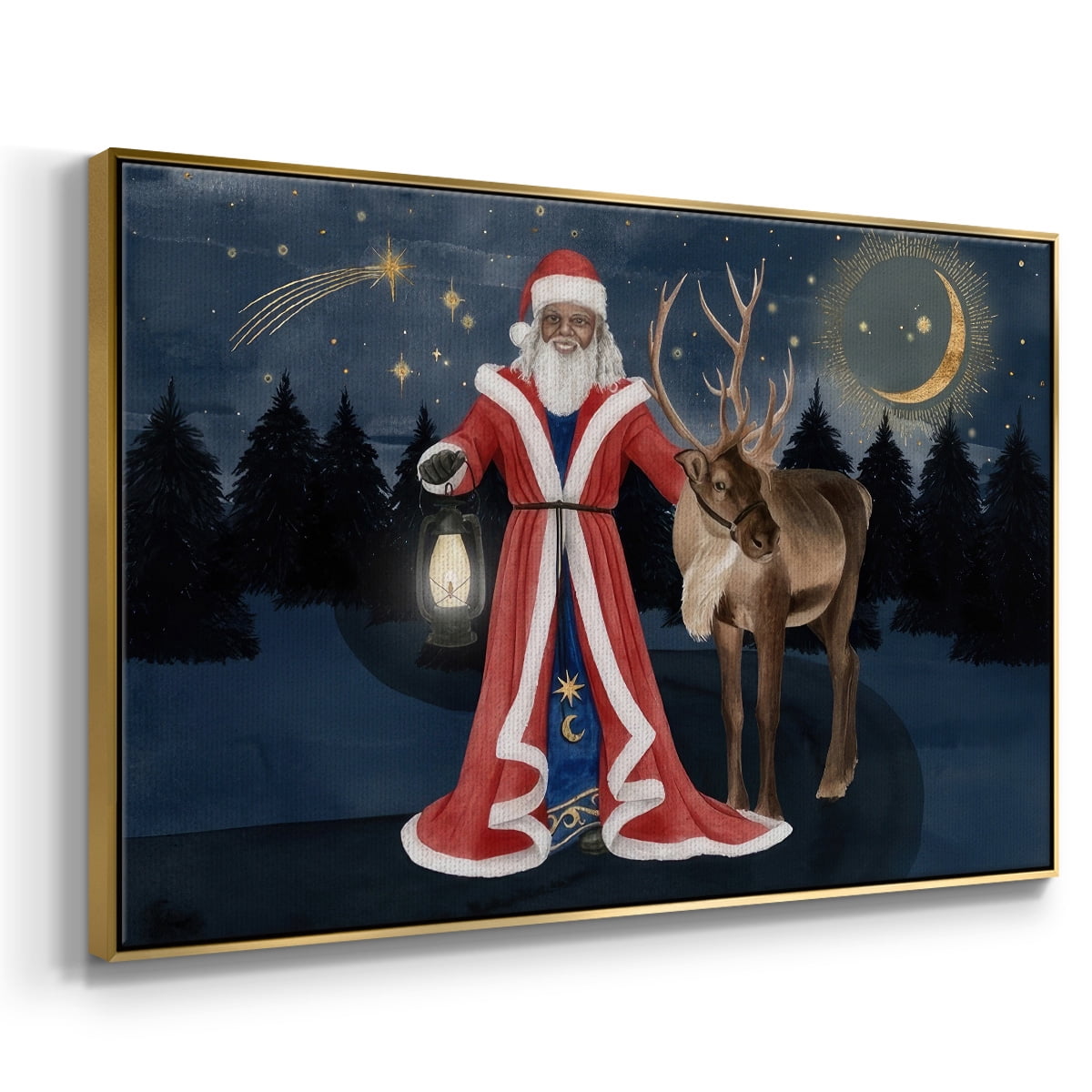 Celestial Christmas Collection A - Framed Gallery Wrapped Holiday Canvas - 17 x 25 - Gold Frame