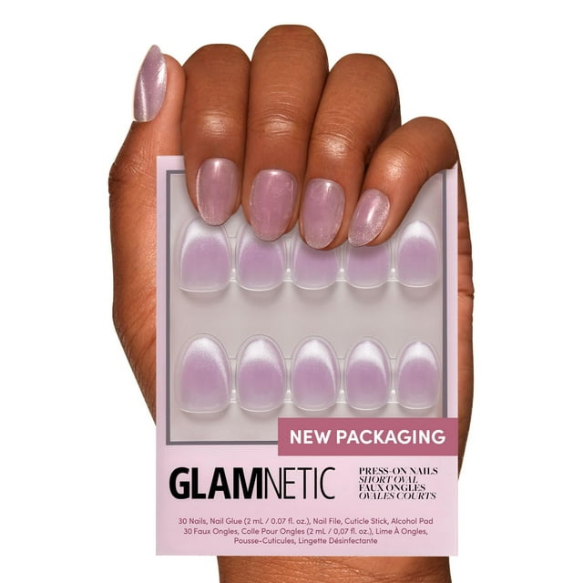 Pantalones cortos Glamnetic Fairy Dust de Press On Nails, ovalados, beige y rosa