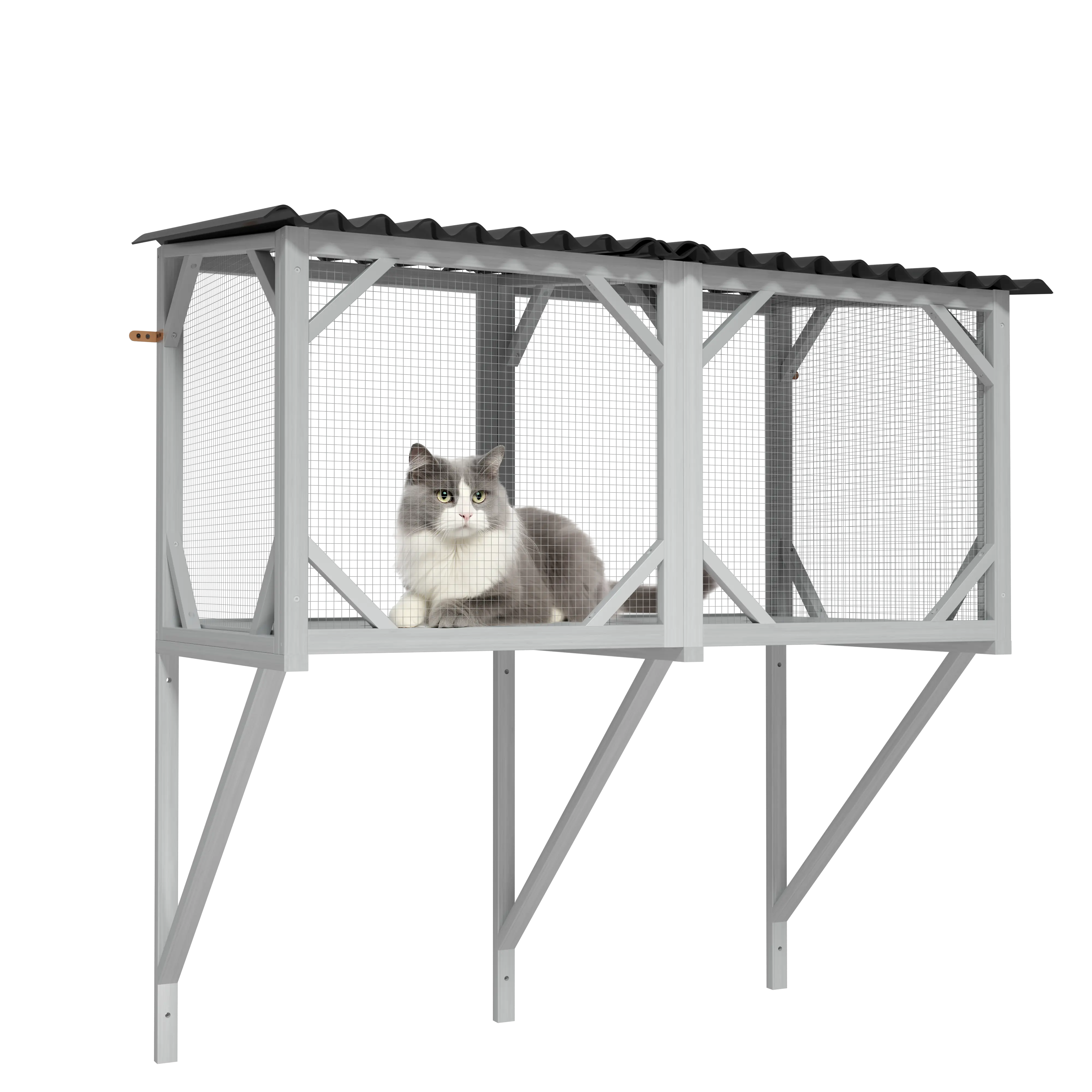 Aukfa Cat Window Box, Outdoor Cat Enclosure Cat House Window Perch W/ Bug Proof Net for Large Indoor Cats,Gray