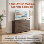 CHITOOMA 6 Drawer Fluted Dresser for Bedroom, Modern Wooden Long Dresser, Storage Cabine Chest of Drawers for Living Room Hallway, Walnut