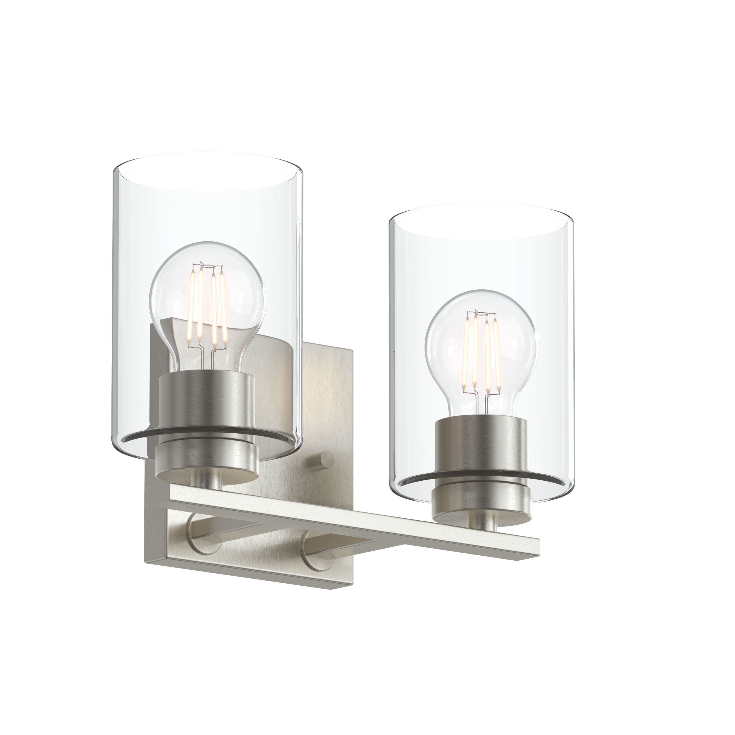 Better Homes & Gardens 11.39" 2-Light Brushed Nickel Vanity Light, Clear Glass Shades