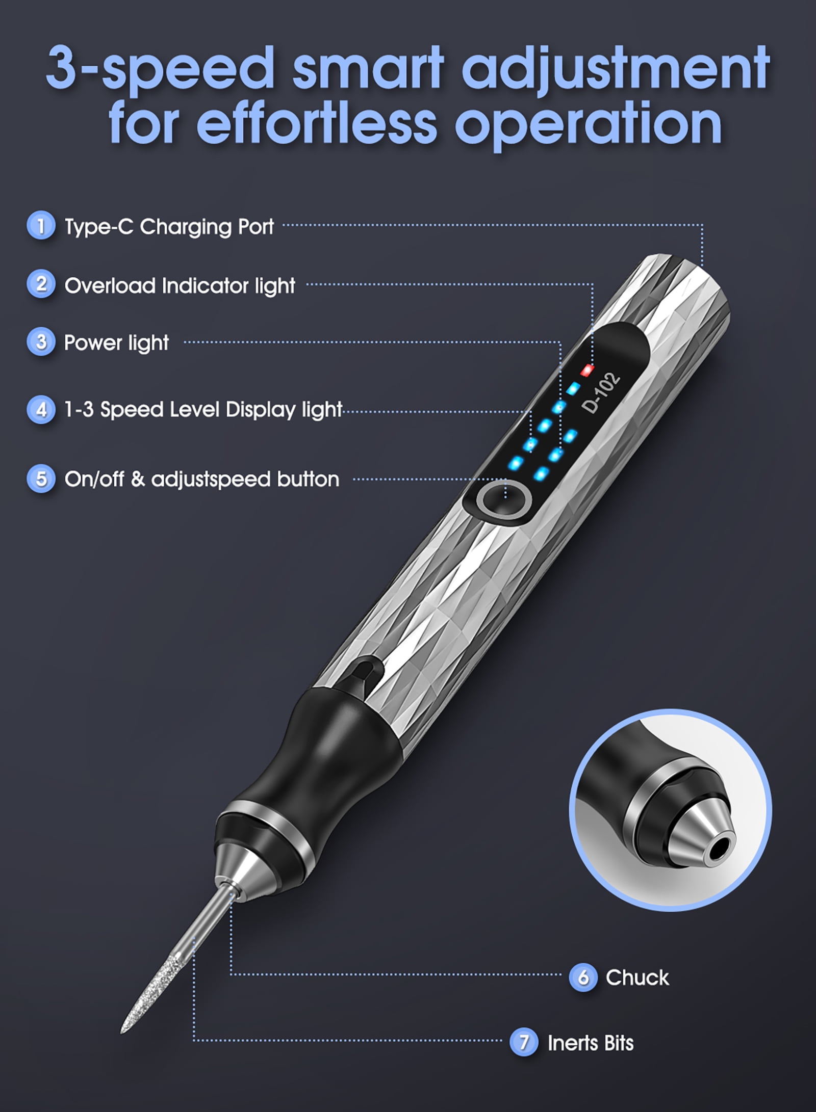 Newly Upgraded Electric Engraving Pen with 37 Bits,3-Speed Adjust,USB Rechargeable,Rotary Tool for 60+ Surfaces - Mini Electric DIY Engraving Pen Kit Cordless Rotary Tools for Personalization & Gifts