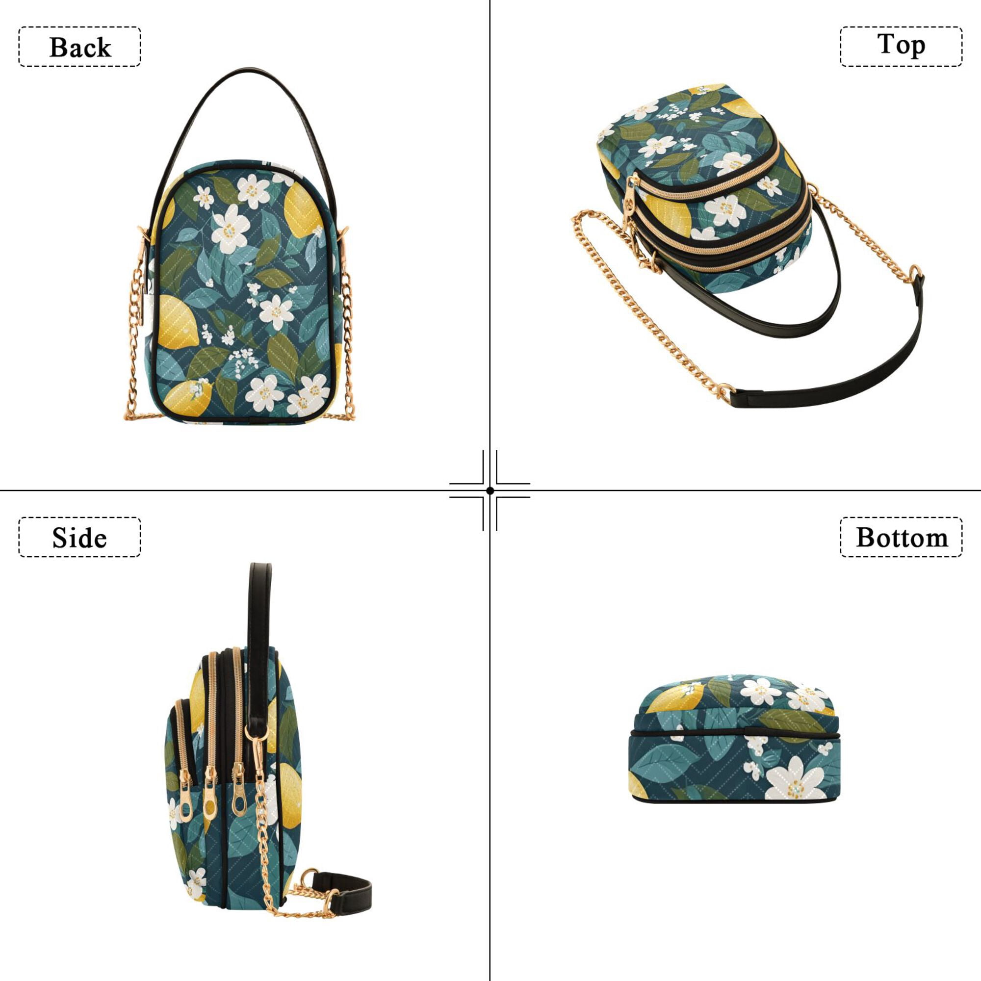 FORMRS Crossbody Bag for Women Quilted Travel Shoulder Cell Phone Purse with Chain Strap Handbag, Green Lemon Leaves