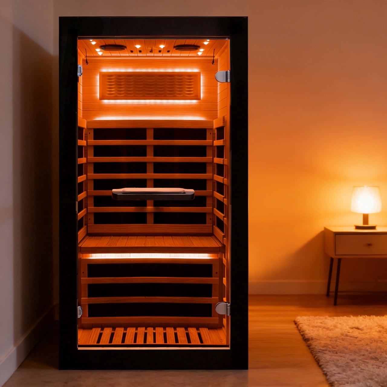 Infrared Sauna, 1-Person Dry Sauna Spa Room with Bluetooth Speakers & LED Lights