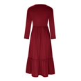 thumbnail image 4 of Liquidation! Hontri Robes pour Femmes 2024 Robe à Col Rond Plissée Unie à Manches Longues Évasée Décontractée Robes pour Femmes Rouge,G, 4 of 4