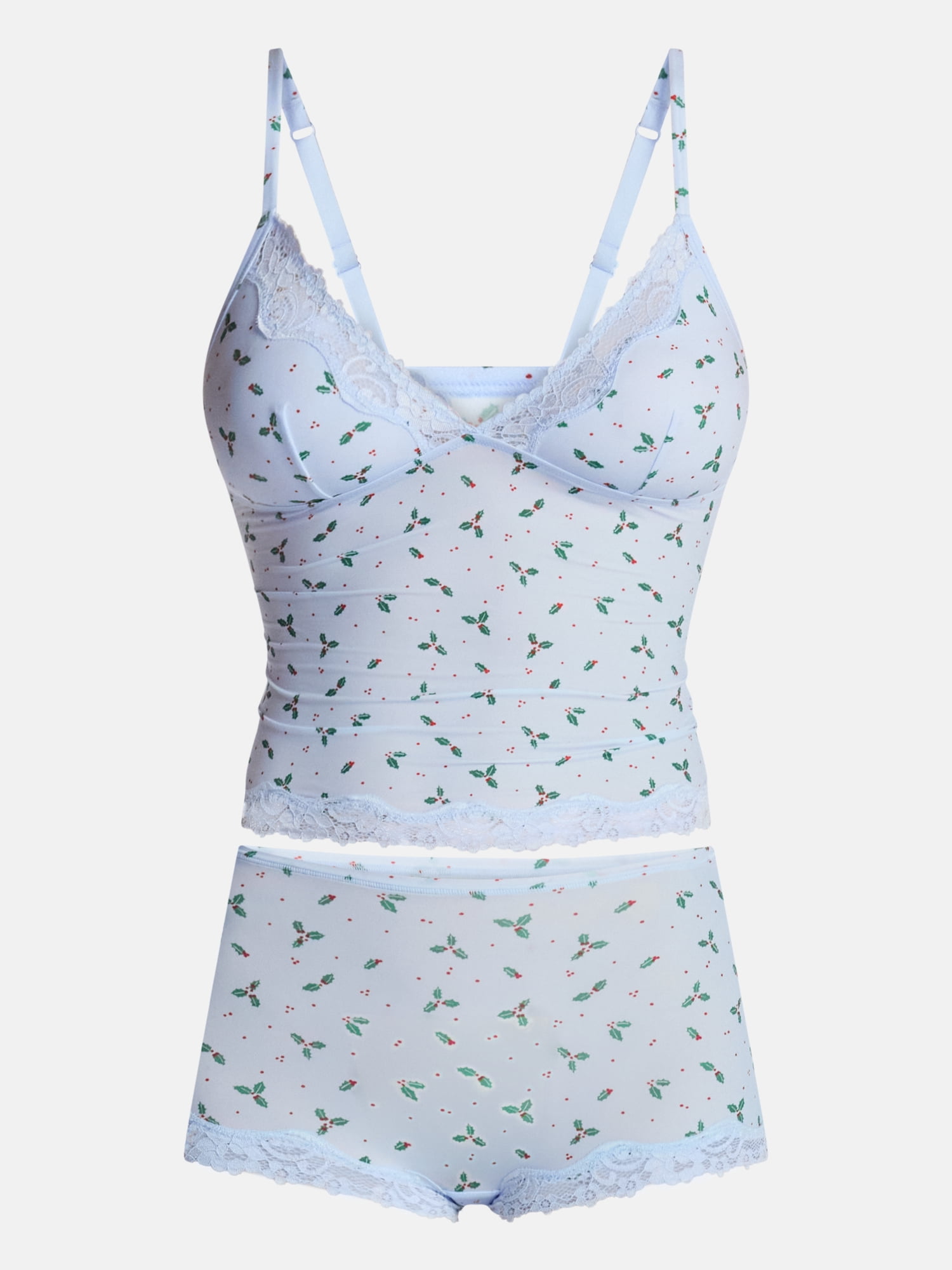 No Boundaries Fit Stretch Lace Trim Cami and Shorts Pajama Set, 2-Piece, Women's XS-XXXL