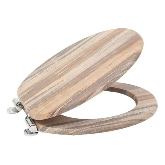 Round Toilet Seat Soft Close - Wood Toilet Seat with Alloy Hinges, Easy Install, Scratch Resistant