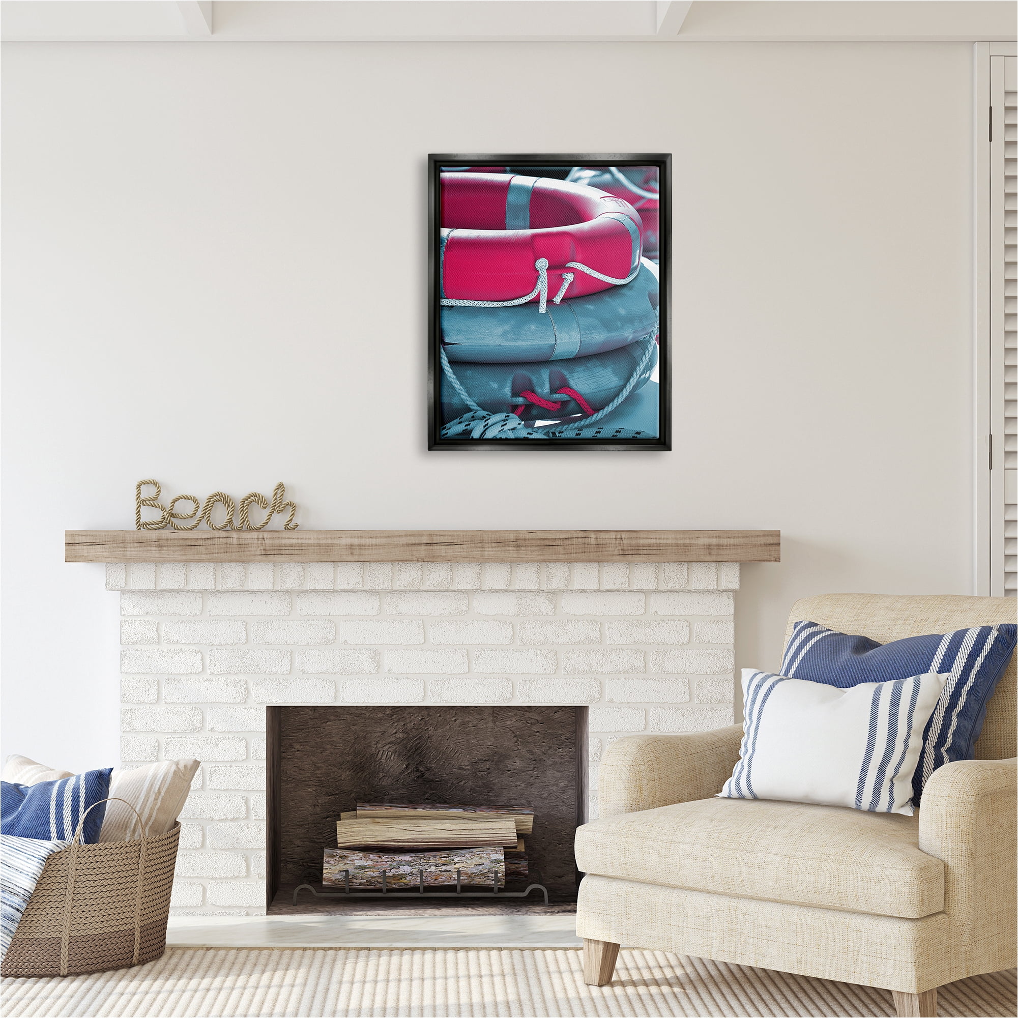 Stupell Industries Nautical Life Buoys Nature Photography Black Floater Framed Canvas Art Print Wall Art, 25 x 31