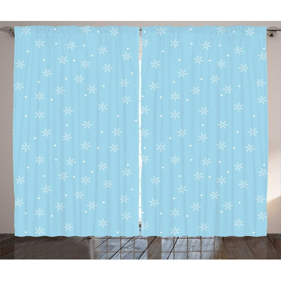 Ambesonne Winter Curtains 2 Panel Set, Soft Snowfall on Blue, 108" x 63", Pale Blue White
