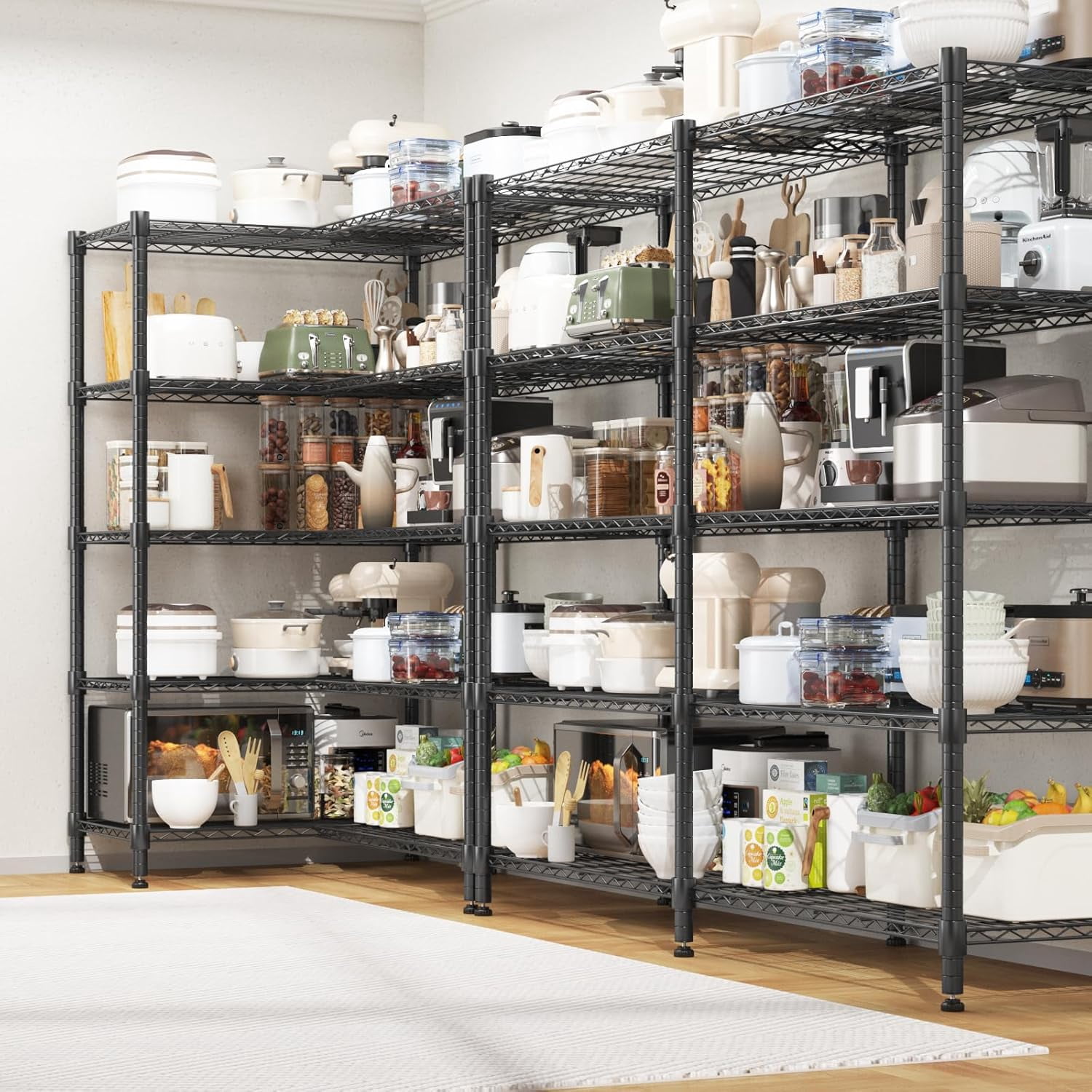 Sailvan 5-Tier Heavy Duty Metal Storage Rack, 60"W x 14"D x 72"H, 1500LBS Capacity Adjustable Wire Shelving Unit for Garage Pantry Kitchen,Black
