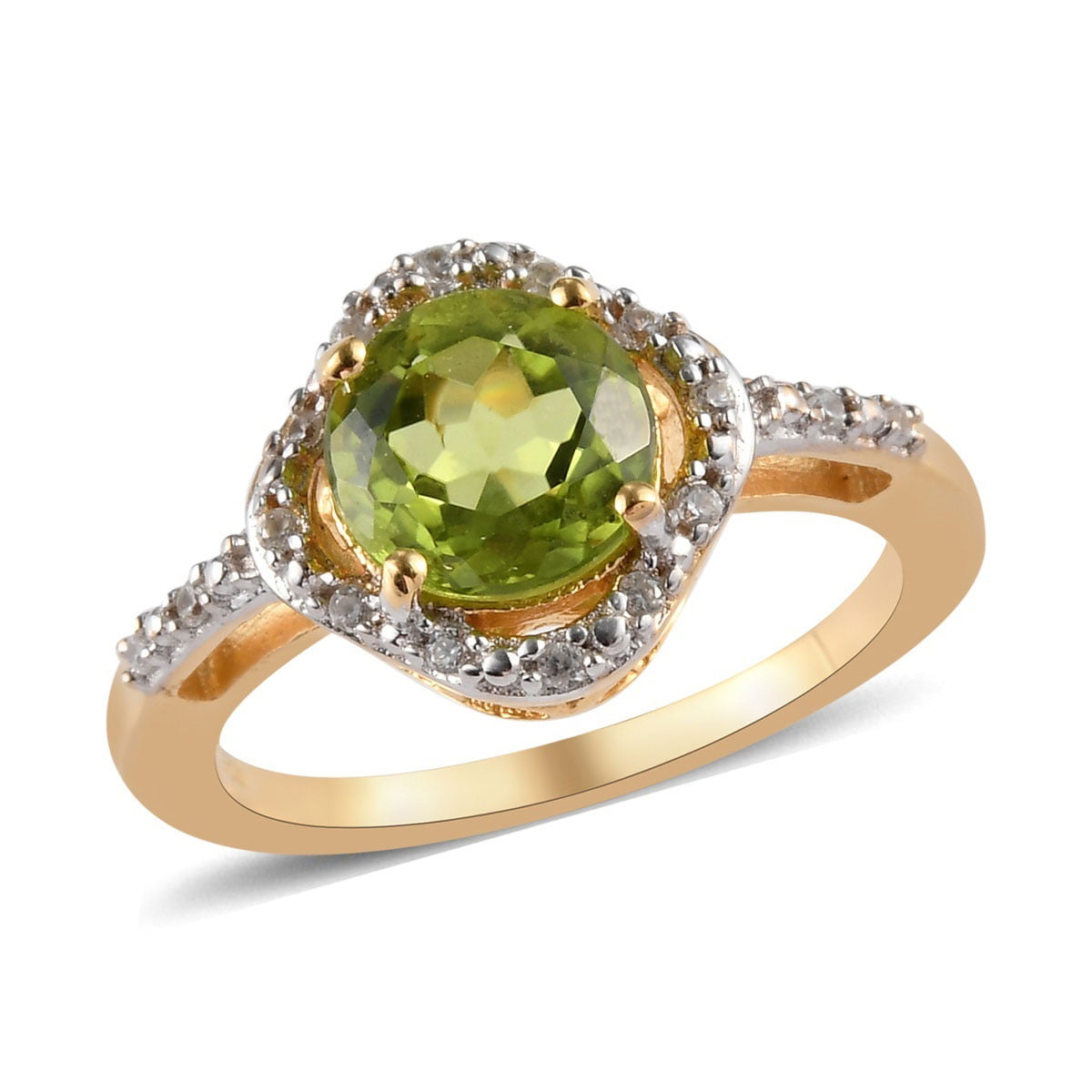 Vermeil Yellow Gold Plated 925 Sterling Silver Peridot Zircon Halo Ring ...