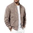thumbnail image 4 of FRSASU Men's Suede Bomber Jacket Zip‑Up Stand Collar Long Sleeve Casual Lightweight Outerwear with Side Pockets Brown, 4 of 7