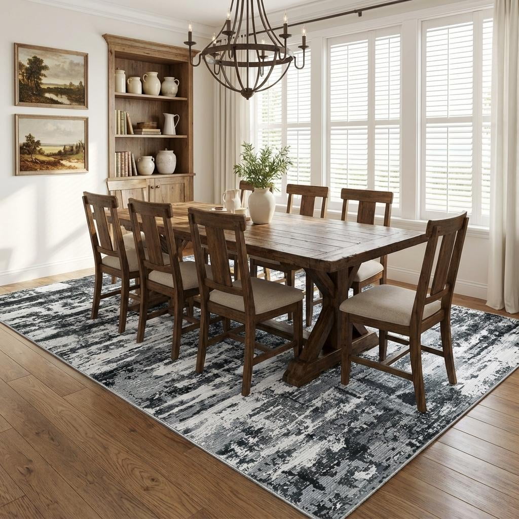 HOMERRY Large Area Rug 10' x 13' Modern Abstract Rug for Living Room Washable Soft Indoor Floor Carpet, Gray/Black