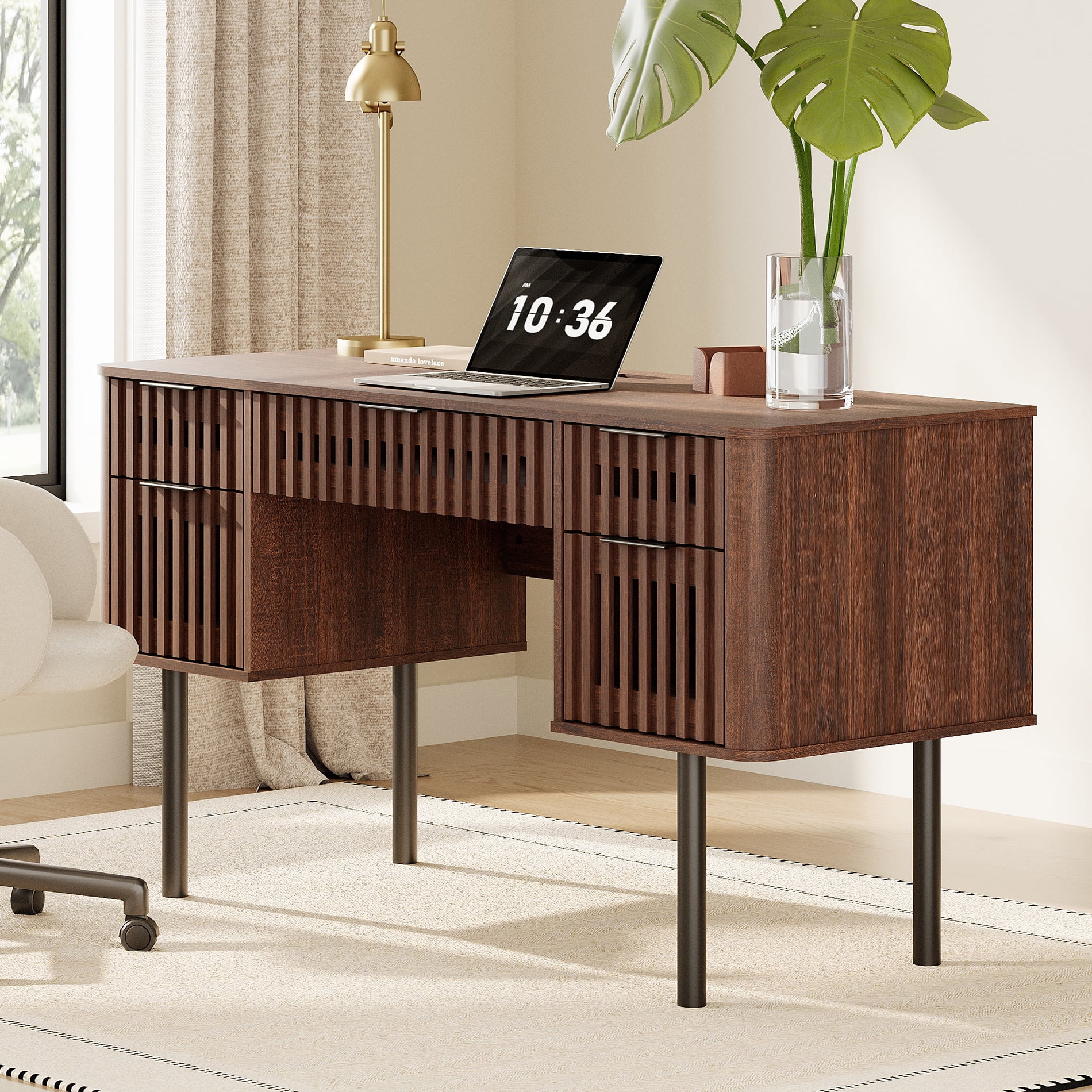 54" Executive Computer Desk with Storage and 5 Drawers for Home Office
