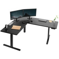 VIVO Electric Stand Up Corner Desk Workstation | Black Table Tops, Black Frame
