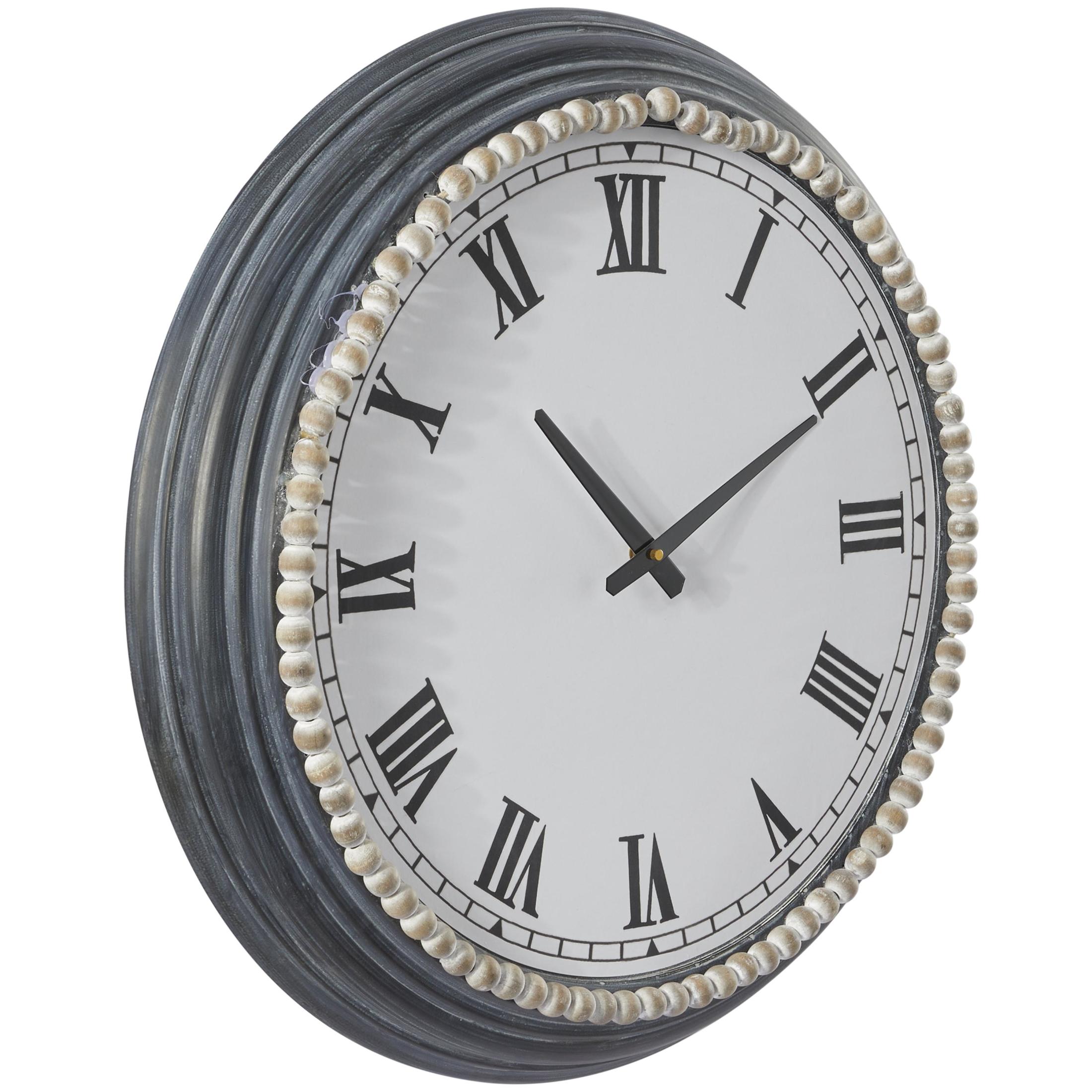 DecMode 23" Gray Metal Wall Clock with Cream Beaded Wood Accent