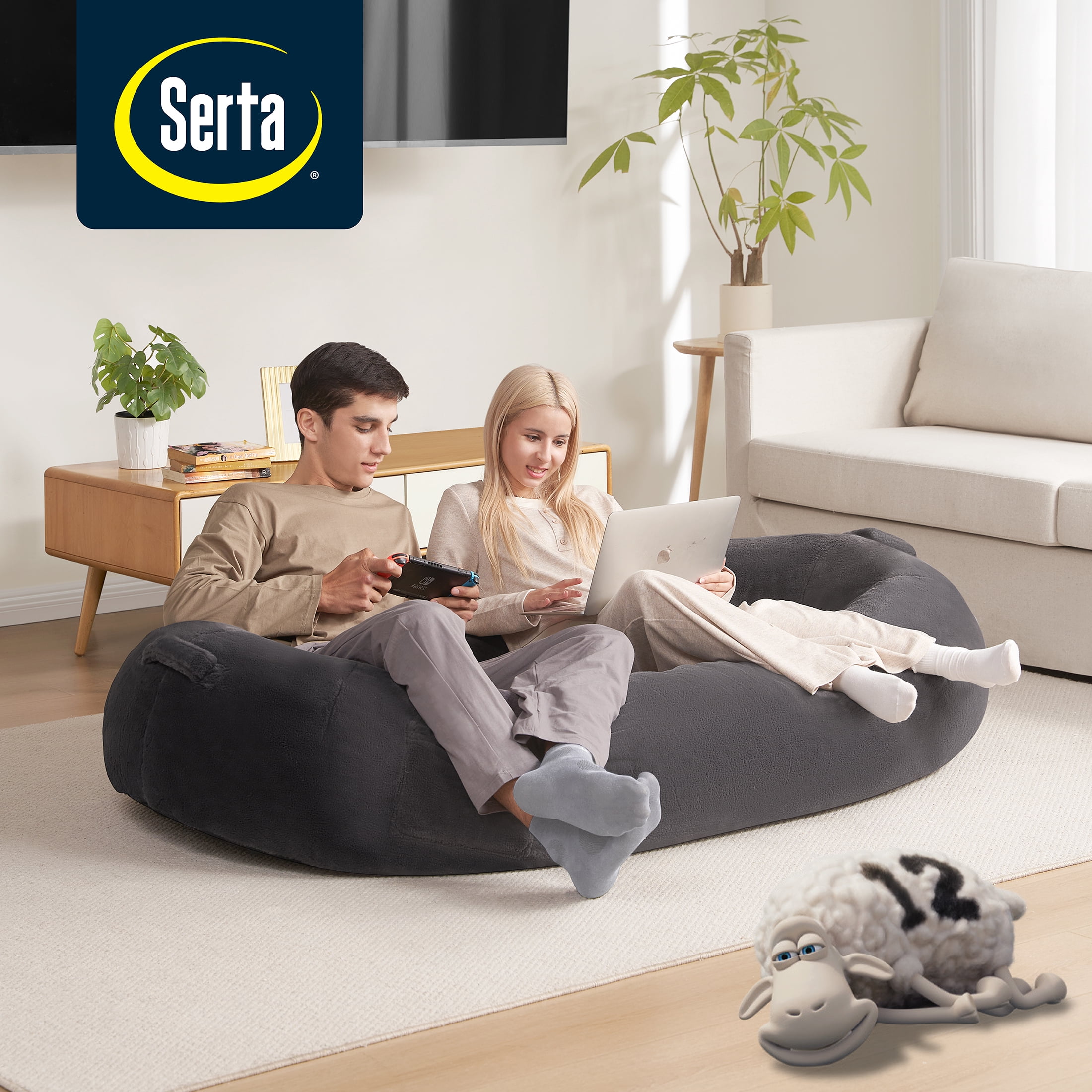 Serta Halo Lounger Charcoal Foam Filled Human Dog Bed Bean Bag Chair