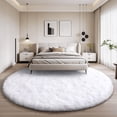 thumbnail image 3 of KIXINWA White Round Rug for Girls Bedroom, Fluffy Circle Rug for Kids Room, 5x5 Feet Plush Area Rug for Bedroom, Soft Fuzzy Circular Rug, Non Slip Shaggy Living Room Rug, Nursery Dorm Cute Rug Décor, 3 of 5