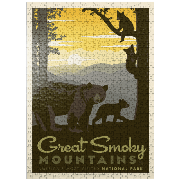 MyPuzzle - Great Smoky Mountains National Park: Mama Bear & Cubs - Premium 500 Piece Jigsaw Puzzle for Adults