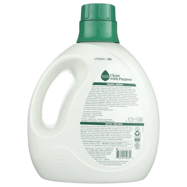 Seventh Generation Natural Fragrance Laundry Detergent Fresh Lavender Scent 90 Loads 135 Fl Oz Walmart