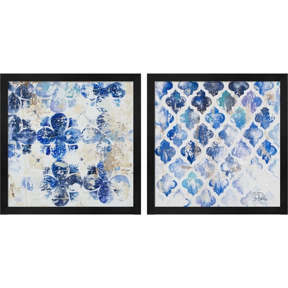 Great Art Now Blue Quatrefoil by Patricia Pinto, 2 Piece Framed Art Set Each 13"W x 13"H
