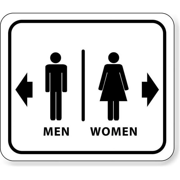 Bathroom Restroom Women Right Arrow Men Left Arrow White Composite Sign SIZE: 8" x 12"