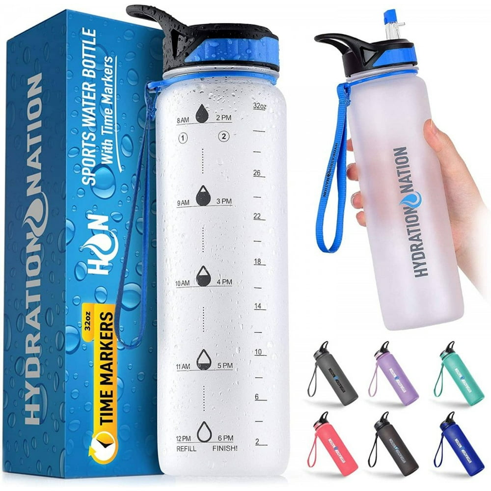 Hydration Nation Water Bottle With Time Marker 32 oz White
