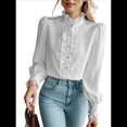 thumbnail image 1 of Blusas con Volantes para Mujer, Blusa con Cuello en V y Volantes, Camisa de Larga con Volantes, Camisas Cómodas de Larga de Talla Grande. S, 1 of 6