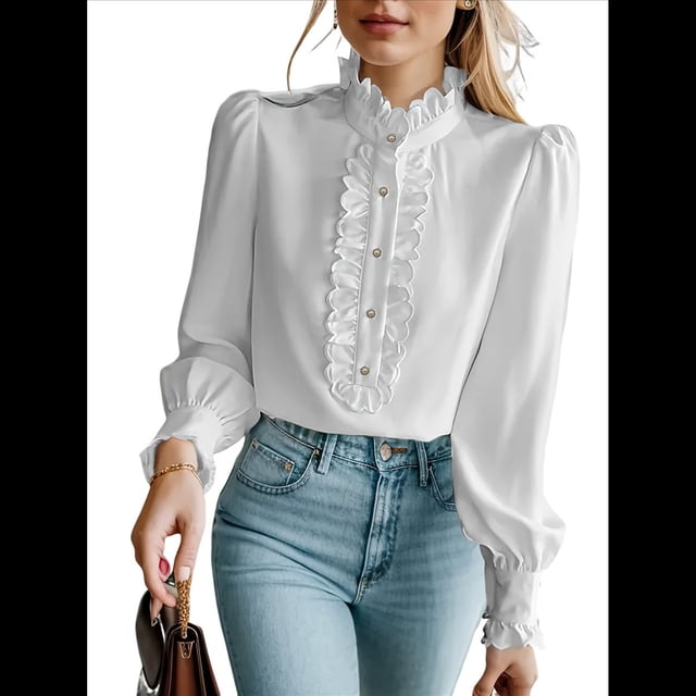Blusas con Volantes para Mujer, Blusa con Cuello en V y Volantes, Camisa de Larga con Volantes, Camisas Cómodas de Larga de Talla Grande. S