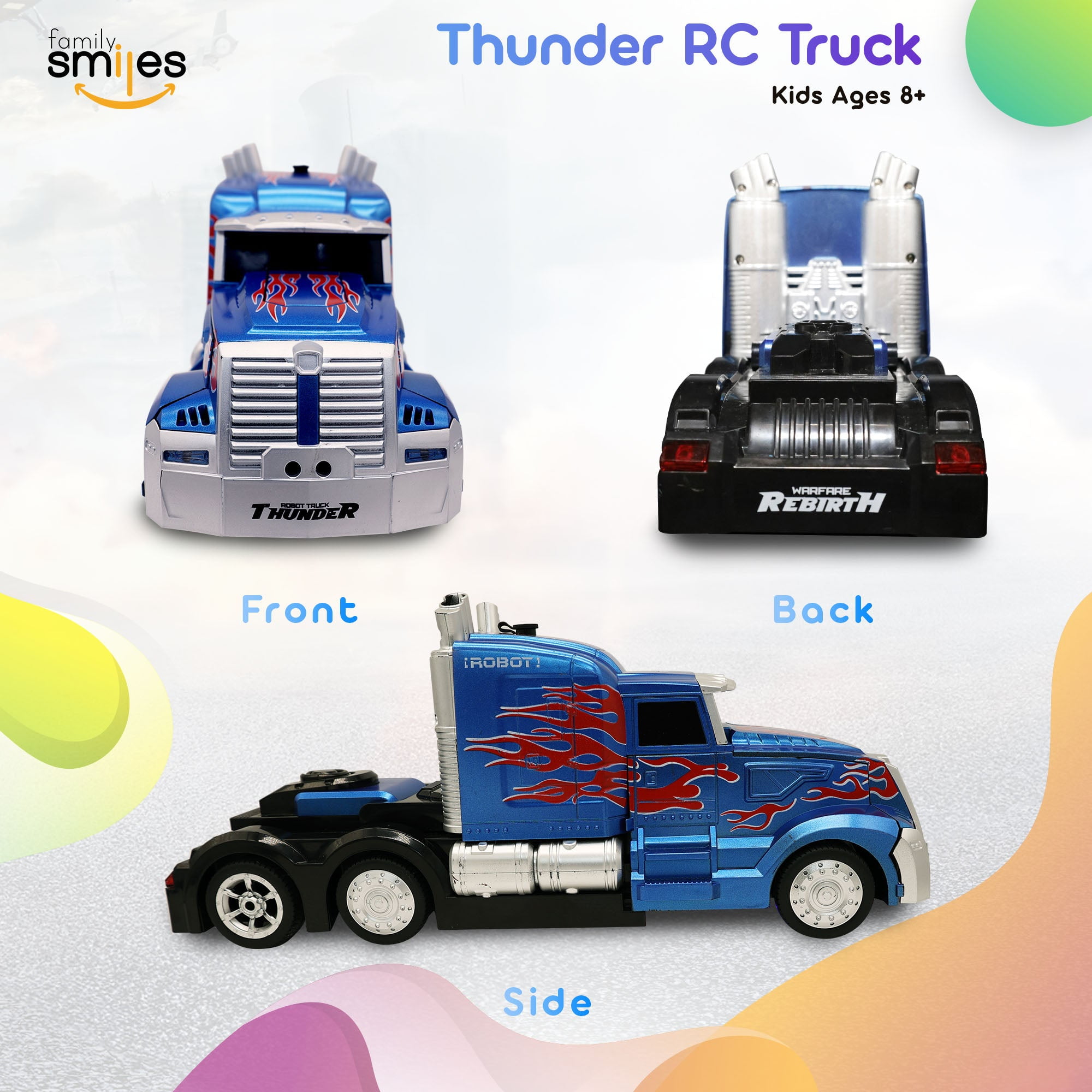 Family Smiles Kids Transforming Robot RC Truck Toys Boys Ages 8-13 Remote Control Car Gift
