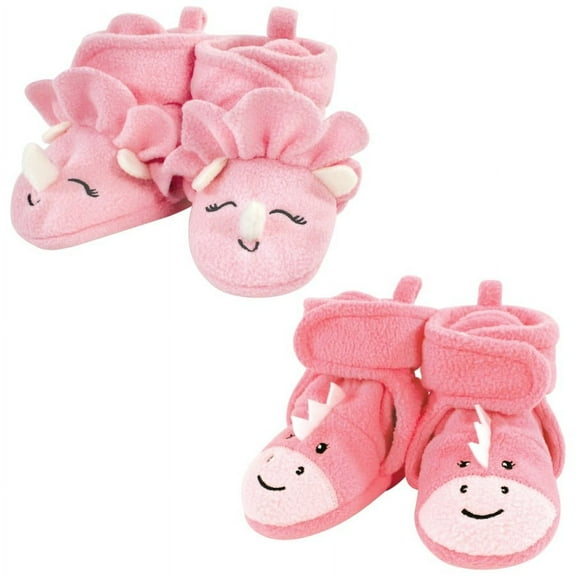 Hudson Baby Infant Girl Cozy Fleece Booties, Girl Dino, 12-18 Months
