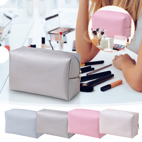 Fnochy Back to School Makeup Bag Pouch Purse, Organizer Waterproof Travel, Cosmetic Organizer for Women, Cute Makeup Pouch PU Leather Toiletry Bag(Light Blue)