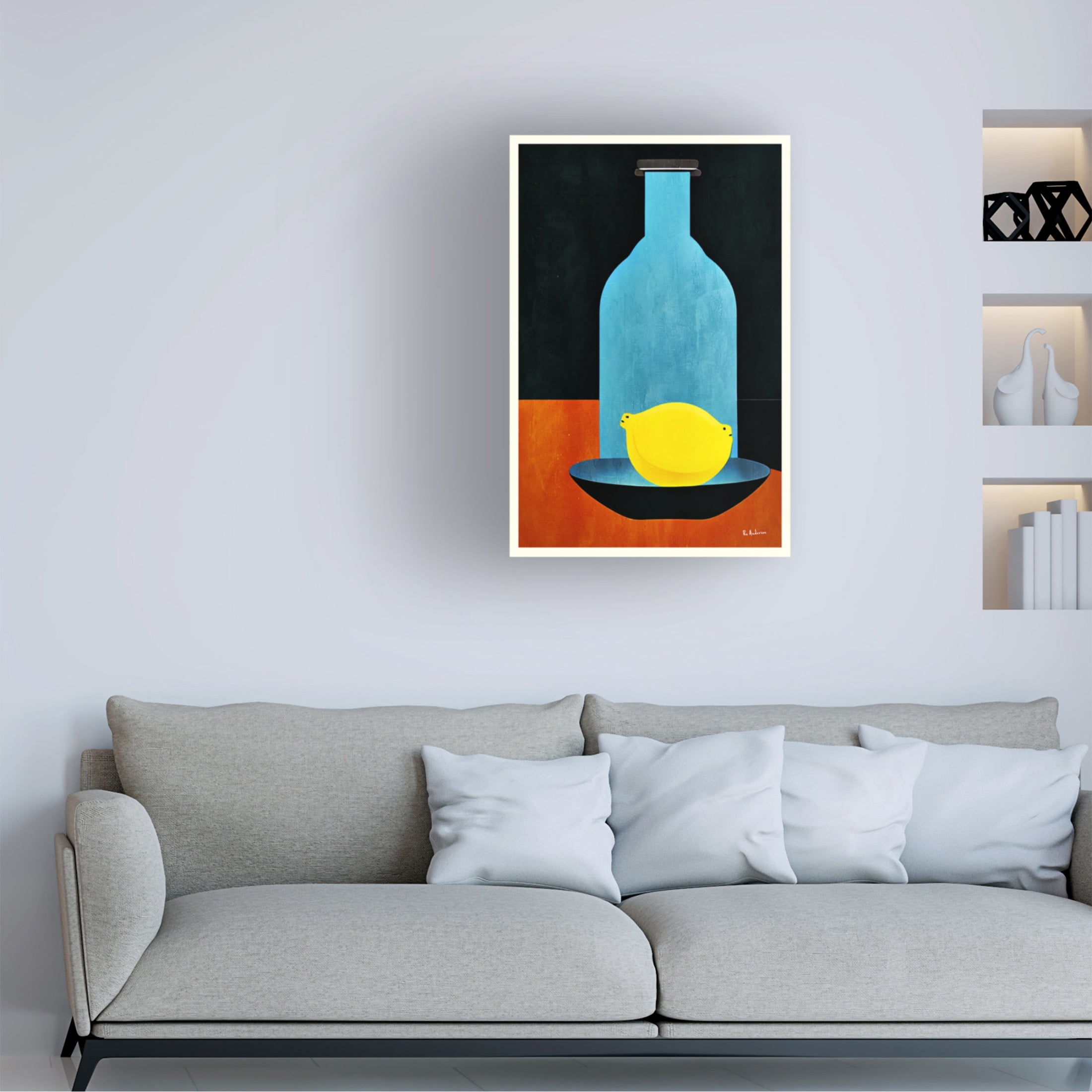 Canvas Wall Art - Bo Anderson 'Bottle With Lonesome Lemon' Wall Art for Living Room, Bedroom, or Office D?cor by Trademark Fine Art - 30 x 47 Inches