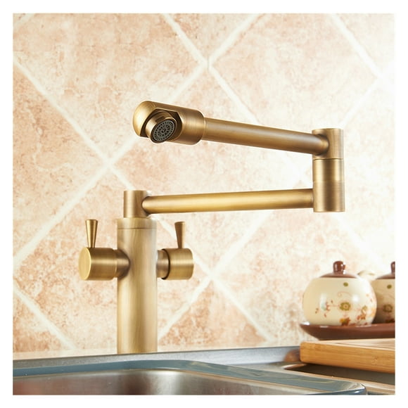 Joints Free Rotating Kitchen Sink Faucet, Modern Double Handle Deck Mount Pot Filler Faucet, Antique Bronze, Solid Brass ,Effortless Installation