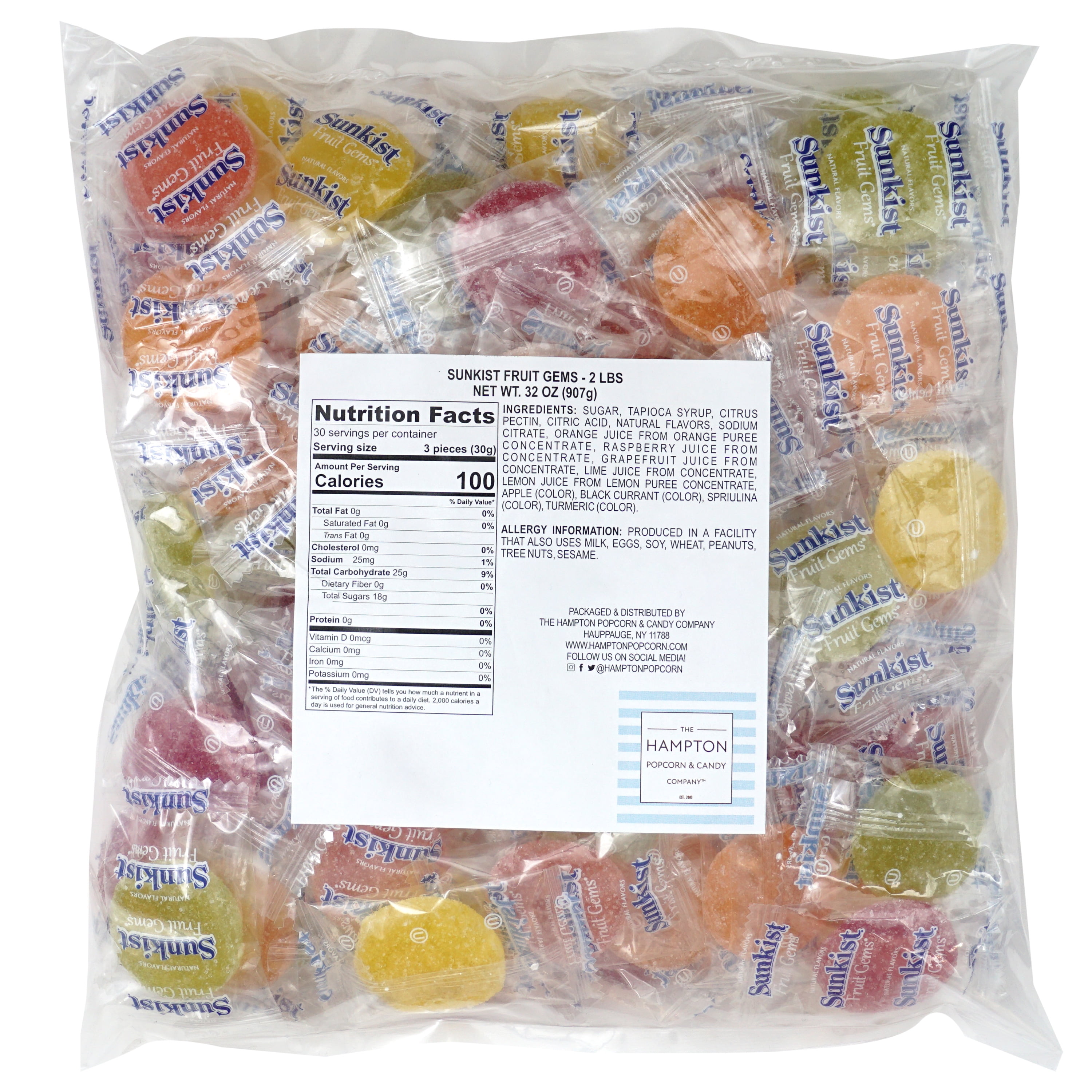 Sunkist Fruit Gems, 2 Pound Bulk Bag, Fruit Gems, Soft Candy Individually Wrapped