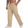 thumbnail image 3 of GrmtClth Sweatpants Straight Leg Open Bottom For Men Elastic Drawstring Waist Soft Fabric Side Pockets Everyday Casual Loungewear Pants Khaki S, 3 of 5